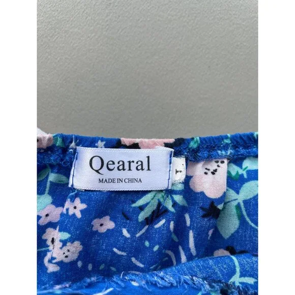 Qearal Sleeveless Floral Printed Sundress Size Large Blue Summer Beach Bohemian - Picture 4 of 8